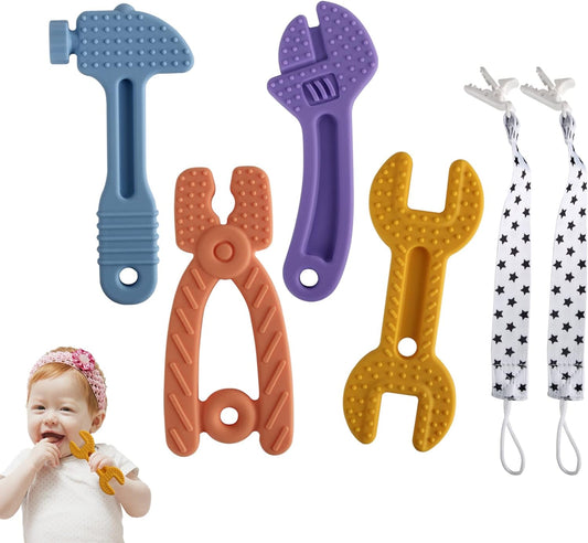 Soft Silicone Baby Teether Toys - BPA-Free Teething Set for Infants 3-12 Months - Easy to Hold & Clean, 4 Pack Gift Set